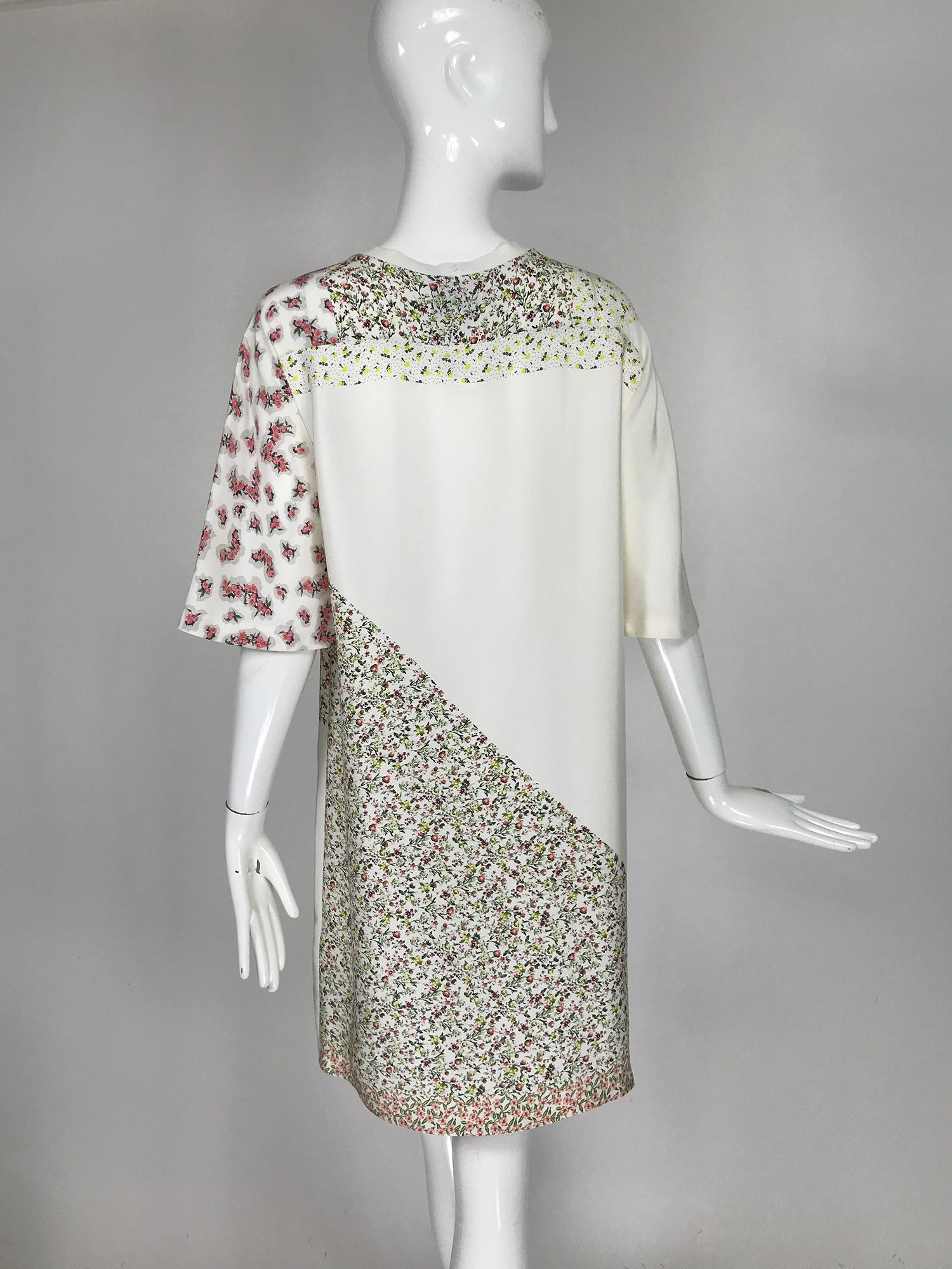3.1 Phillip Lim Cream Patchwork Mini Floral Print Silk Dress In Good Condition In West Palm Beach, FL