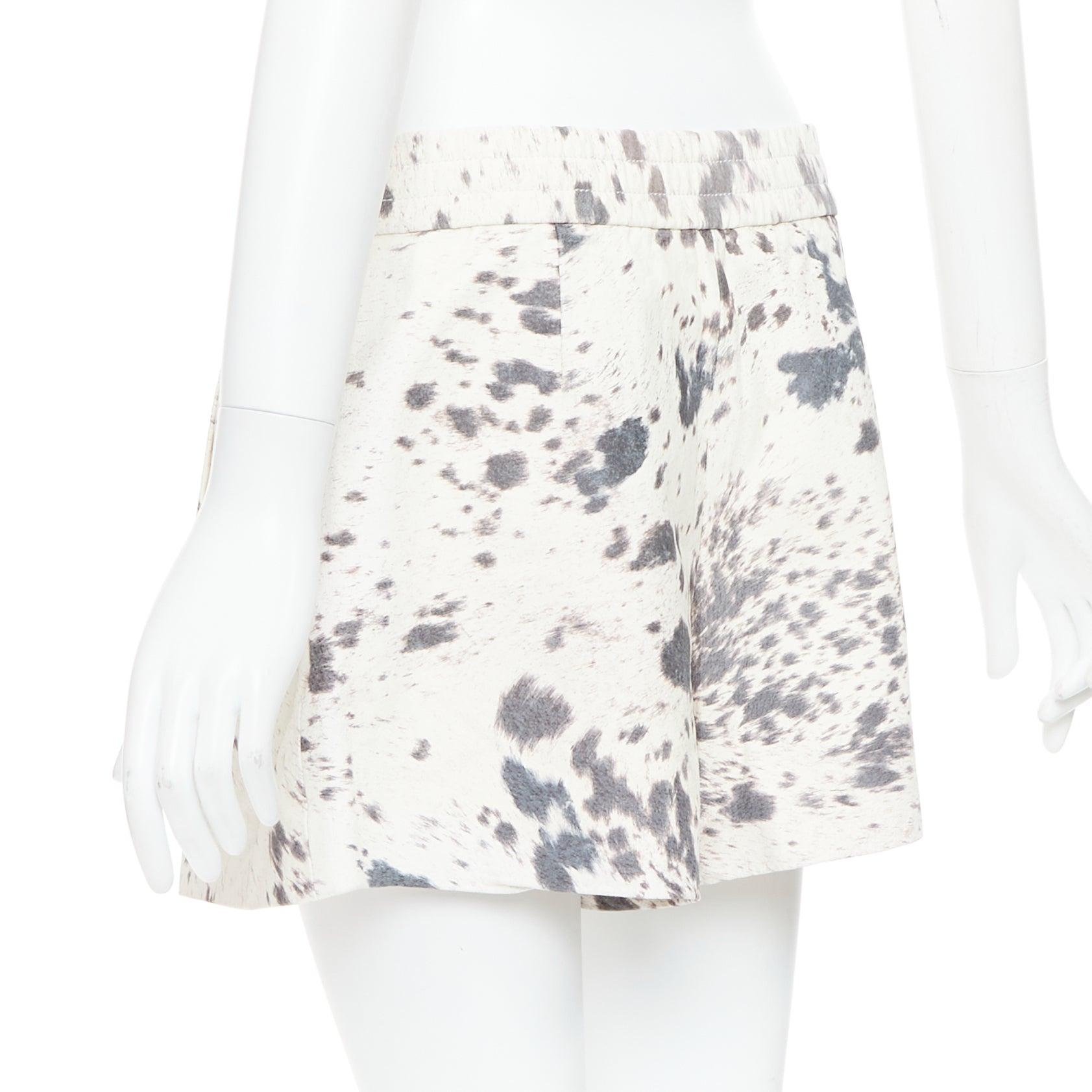 3.1 PHILLIP LIM cream pig leather cow print silk lined shorts US2 S For Sale 1
