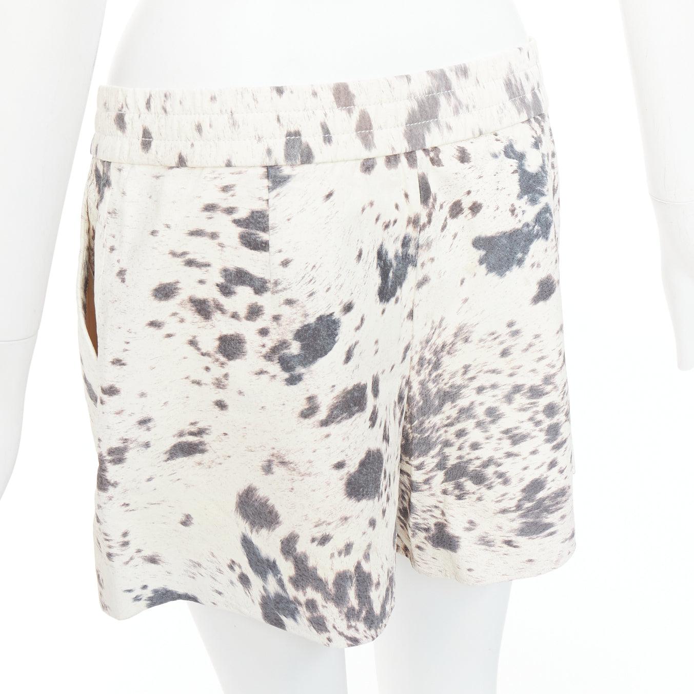 3.1 PHILLIP LIM cream pig leather cow print silk lined shorts US2 S For Sale 2