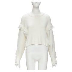 3.1 PHILLIP LIM cream soft alpaca wool blend fringe trim sweater XS