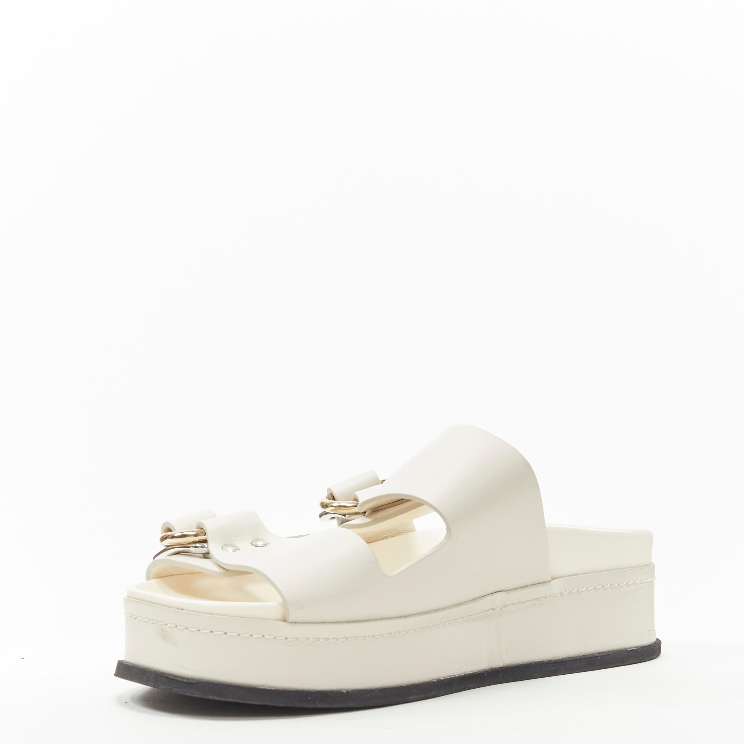 White 3.1 PHILLIP LIM cream white leather mixed metal buckle platform sandals EU38 US8
