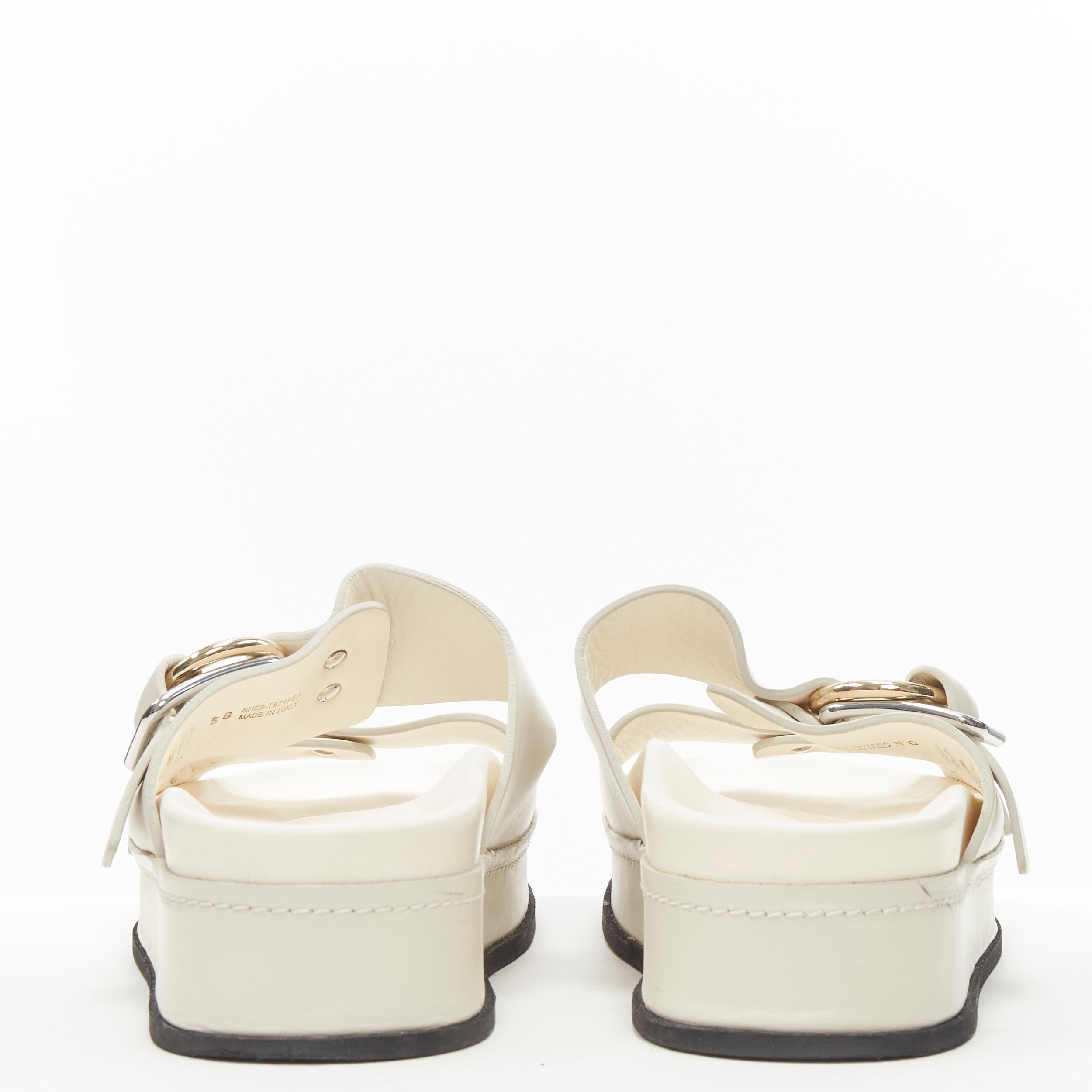 3.1 PHILLIP LIM cream white leather mixed metal buckle platform sandals EU38 US8 In Good Condition In Hong Kong, NT