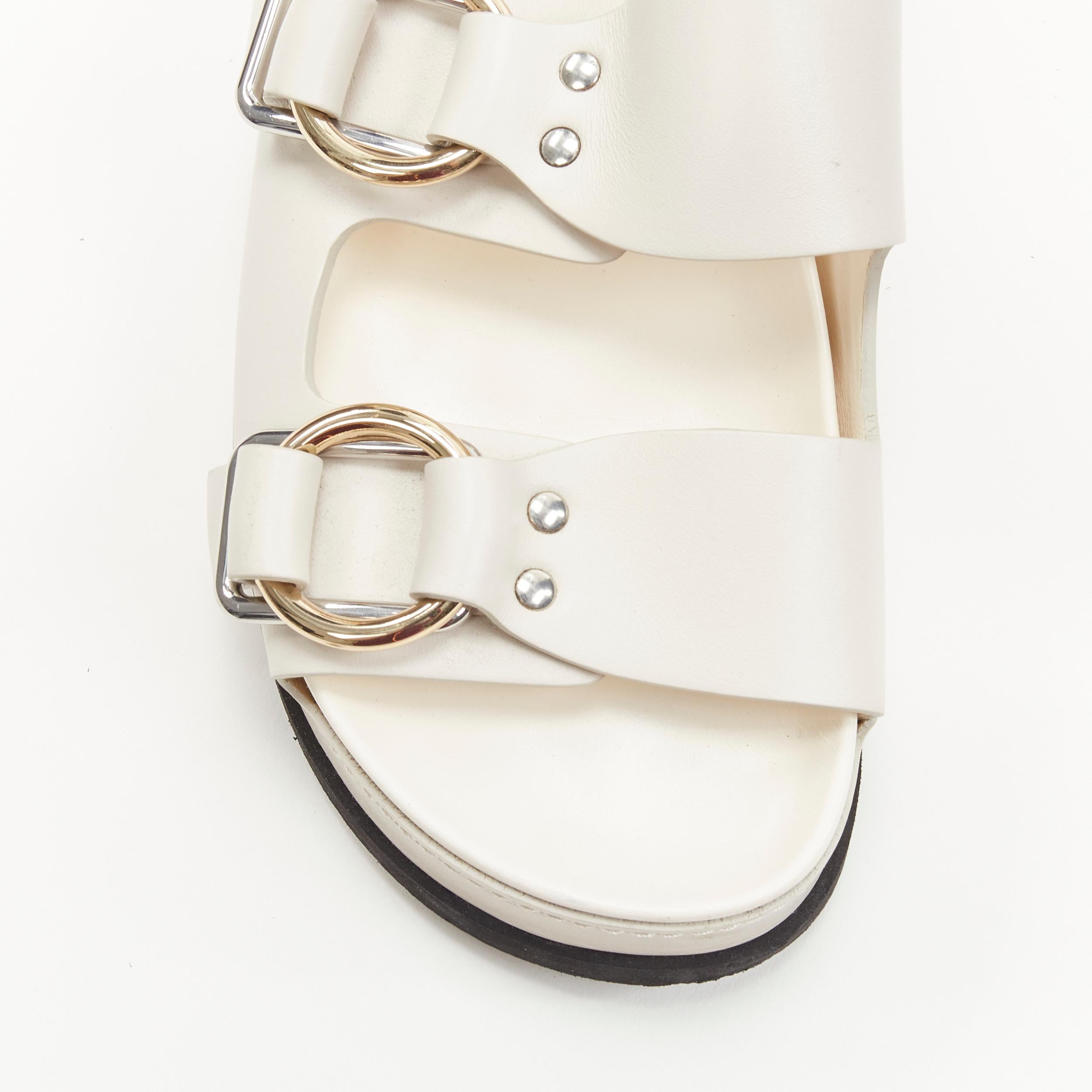 Women's 3.1 PHILLIP LIM cream white leather mixed metal buckle platform sandals EU38 US8