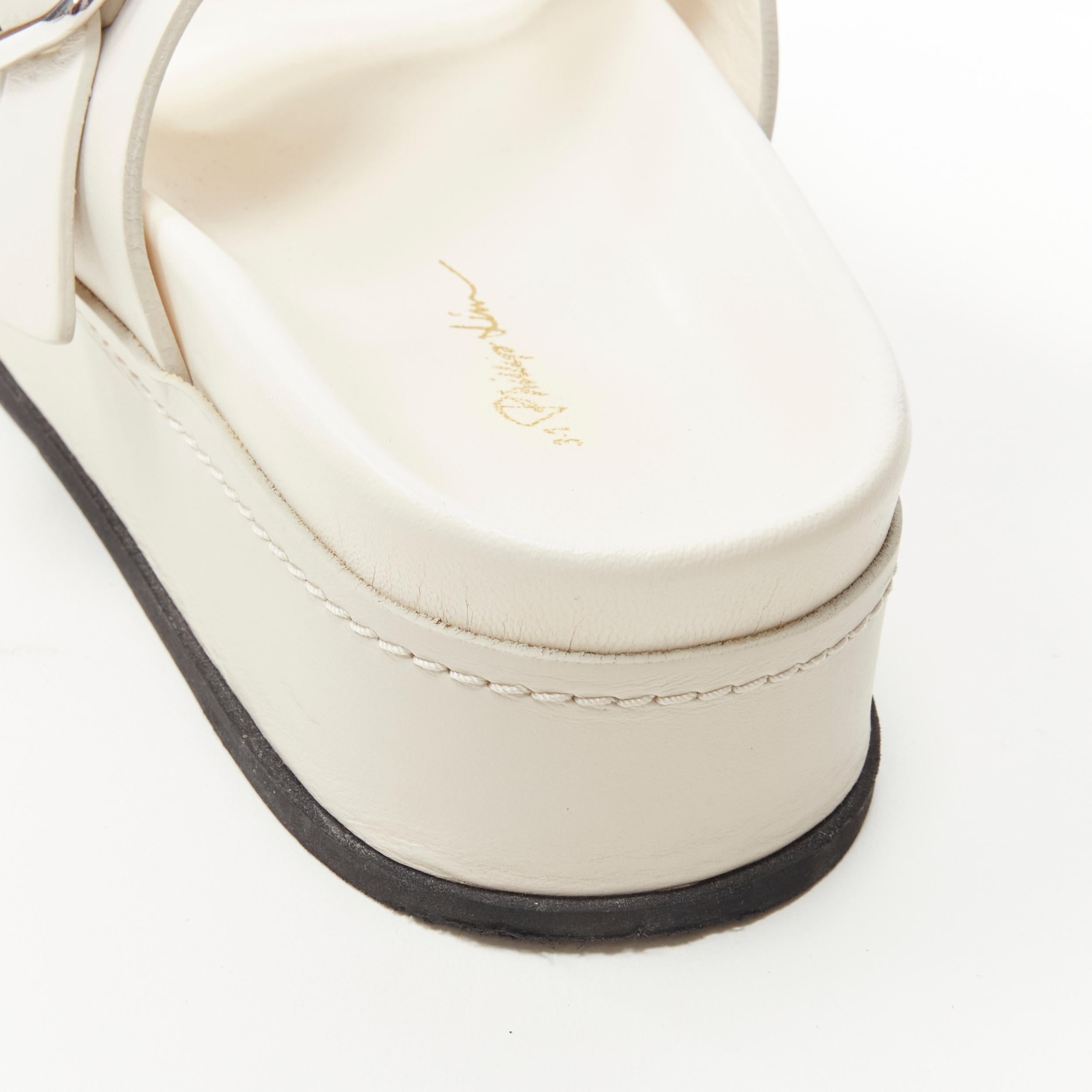 3.1 PHILLIP LIM cream white leather mixed metal buckle platform sandals EU38 US8 3