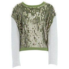 3.1 PHILLIP LIM gold sequins embellished green wool contrast sleeve sweater XS