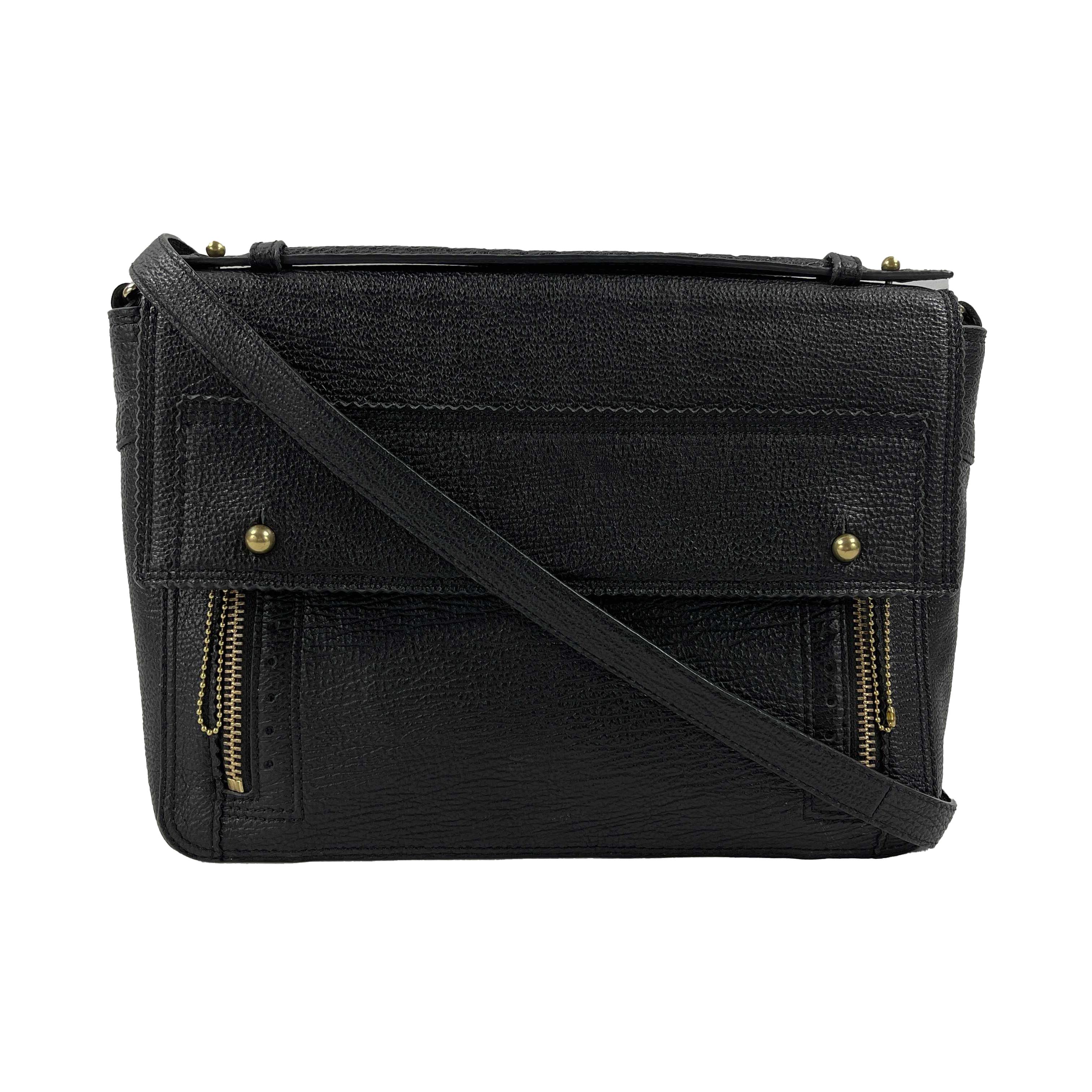 3.1 Phillip Lim Grained Leather Black / Gold Pashli Messenger Bag For Sale 3