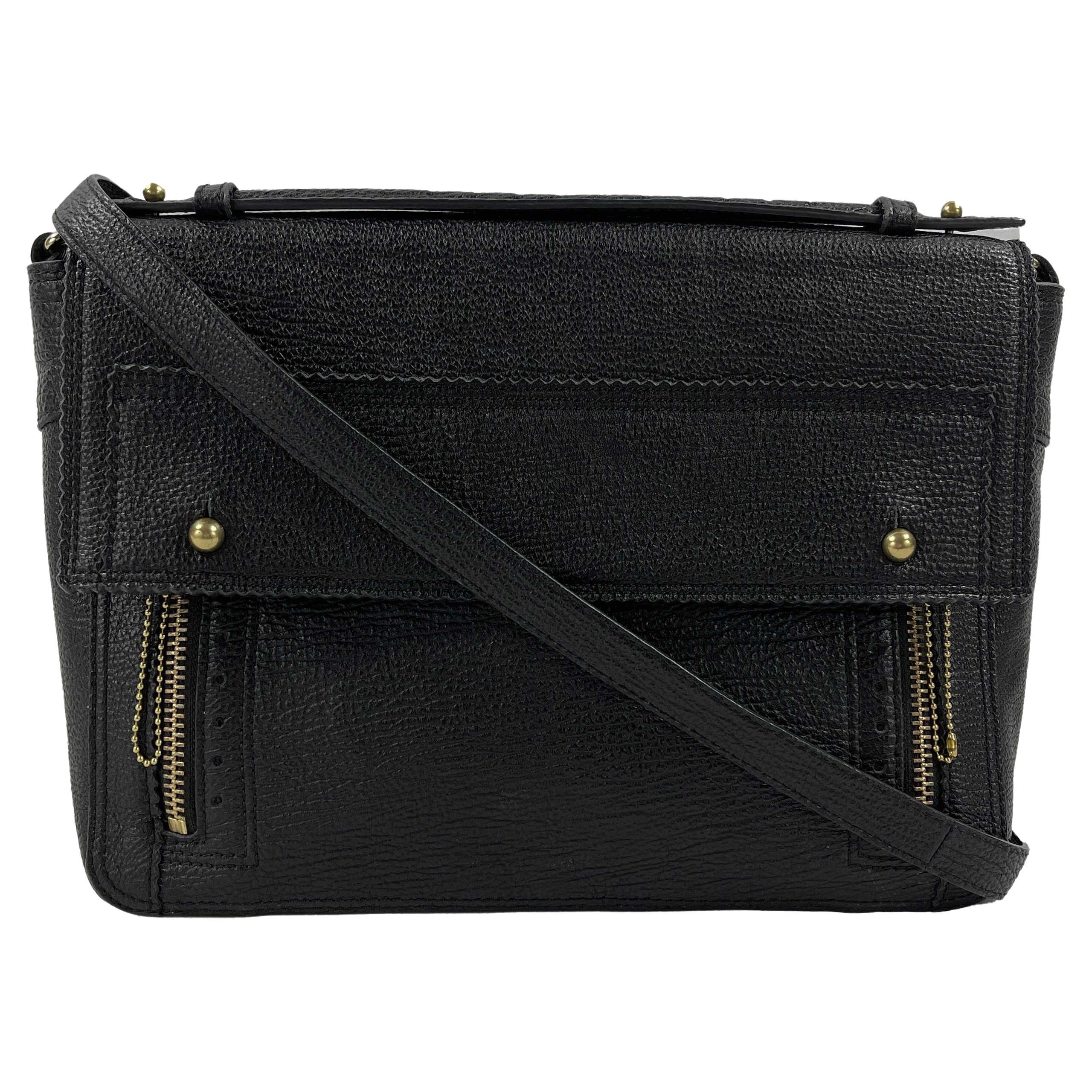 3.1 Phillip Lim Pashli Messenger Bag aus schwarz/goldenem genarbtem Leder im Angebot