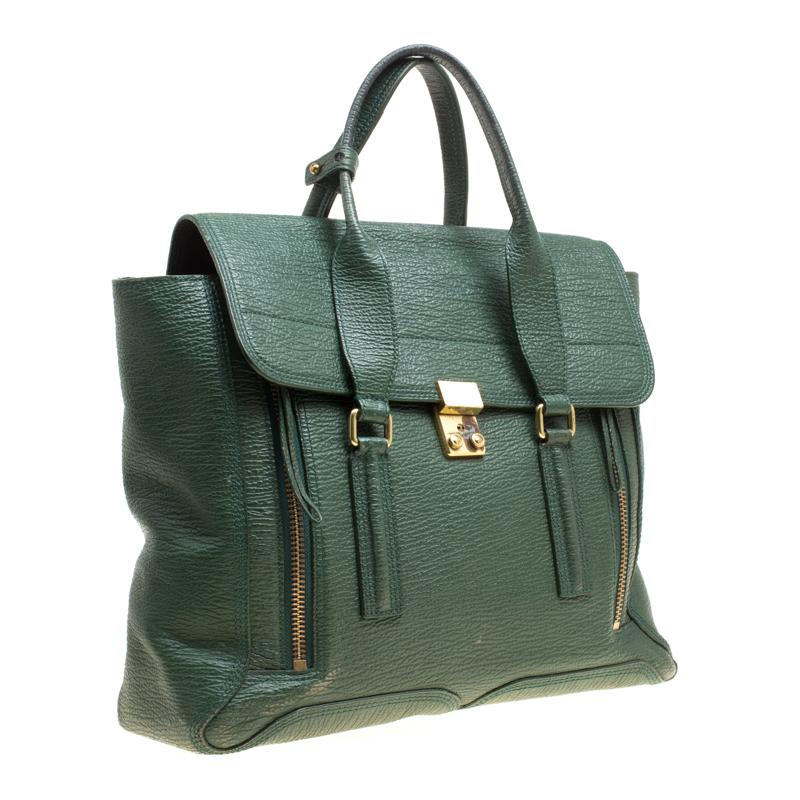 3.1 Phillip Lim Green Leather Large Pashli Top Handle Bag im Zustand „Gut“ in Dubai, Al Qouz 2