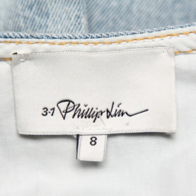 3.1 Phillip Lim Light Wash Denim Asymmetric Button Front Sleeveless Mini Dress M In Good Condition For Sale In Dubai, Al Qouz 2