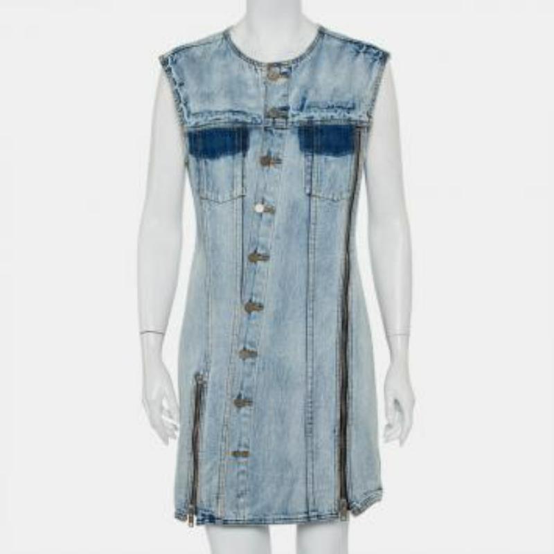 3.1 Phillip Lim Light Wash Denim Asymmetric Button Front Sleeveless Mini Dress M For Sale 2