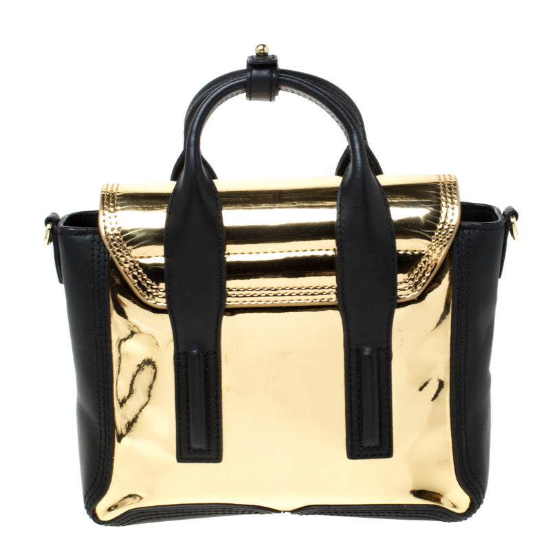 3.1 Phillip Lim Metallic Gold Black Leather Mini Pashli Top Handle