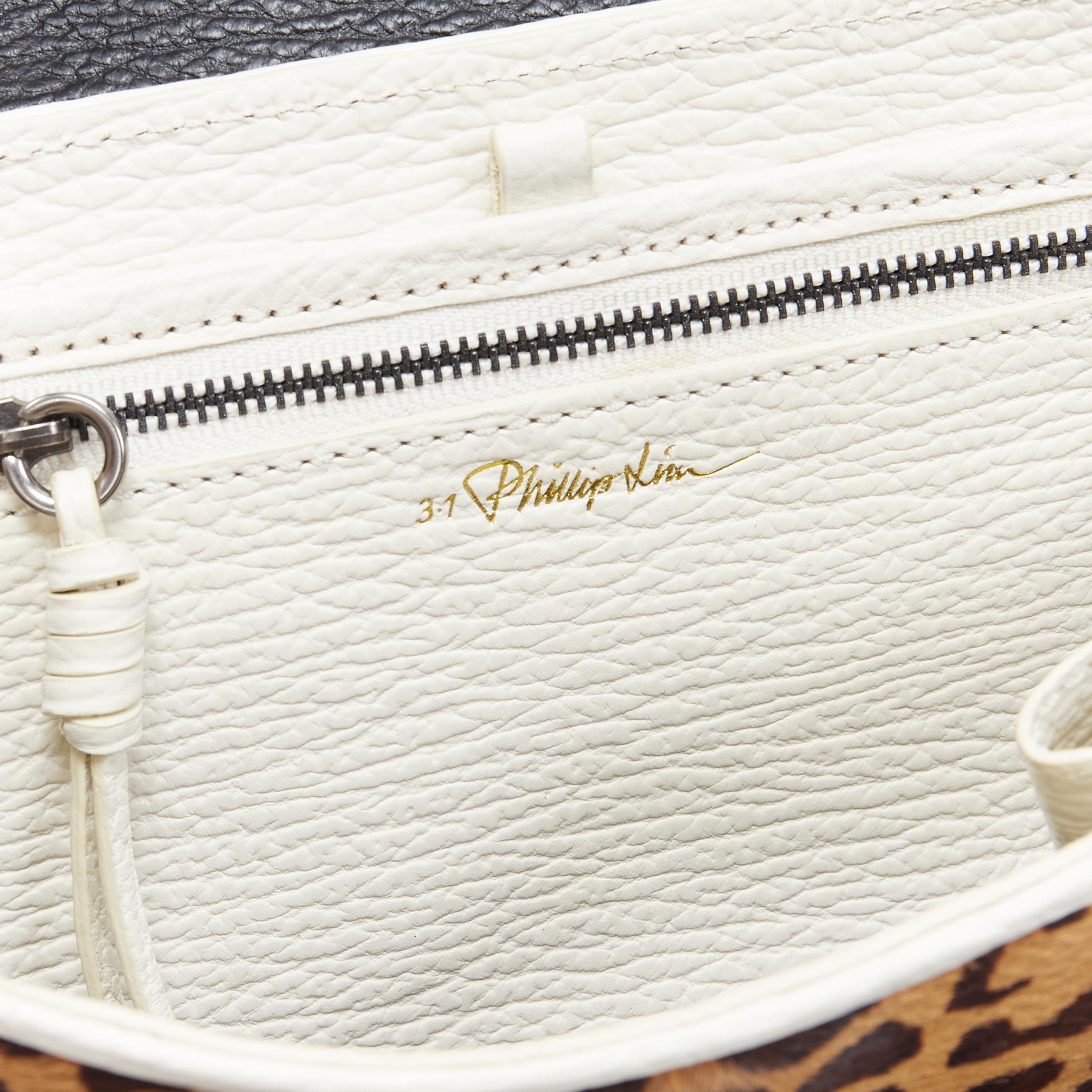 3.1 PHILLIP LIM Mini Pashli black white leopard leather crossbody satchel bag 2