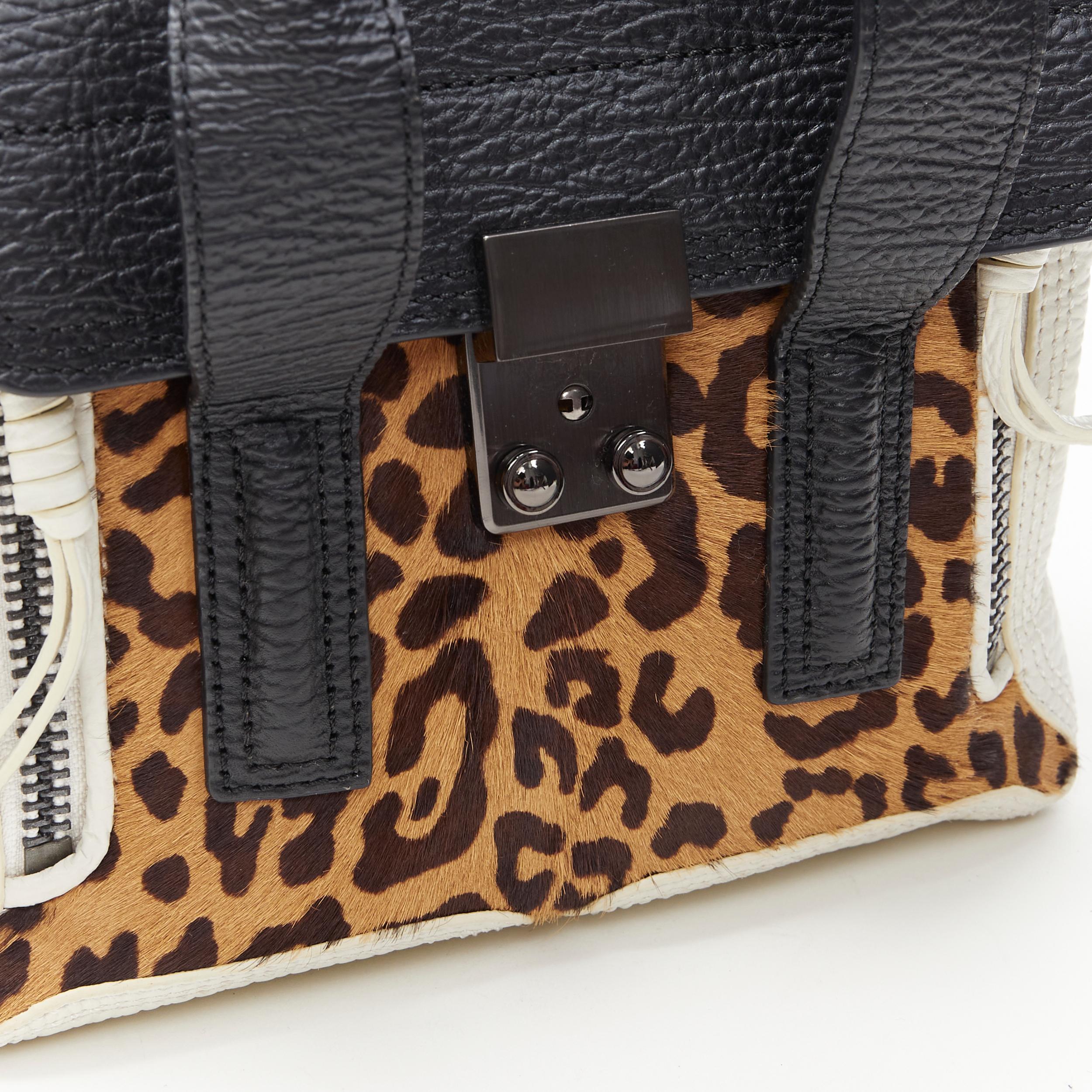 3.1 PHILLIP LIM Mini Pashli black white leopard leather crossbody satchel bag In Good Condition In Hong Kong, NT