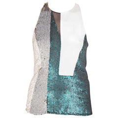 3.1 Phillip Lim Multicolor Sequin Paneled Sheer Insert Sleeveless Cocktail Top S 3.1 Phillip Lim Multicolor Sequin Paneled Sheer Insert Sleeveless Cocktail Top S