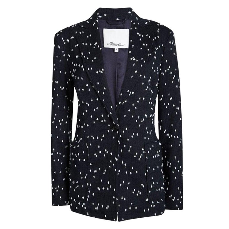 3.1 Phillip Lim Navy Blue Textured Dotted Blazer S For Sale at 1stDibs