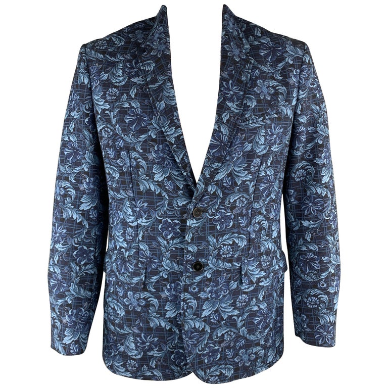 3.1 PHILLIP LIM Navy Floral Viscose Blend Notch Lapel Chest Size 42 ...