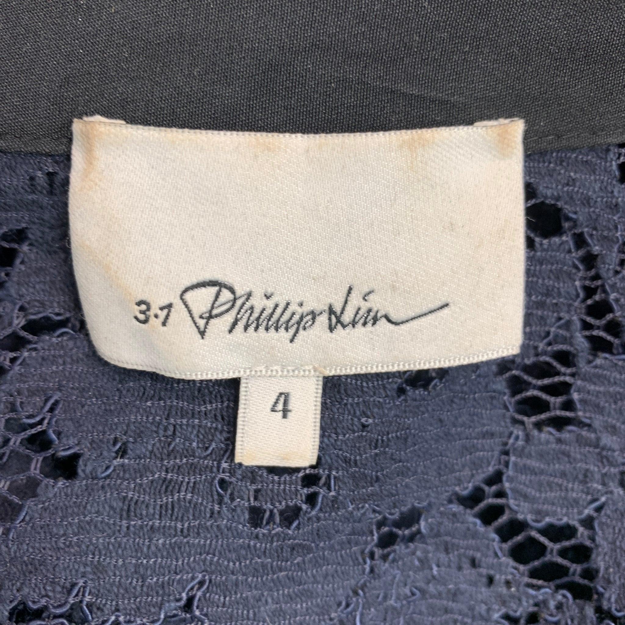 Women's 3.1 PHILLIP LIM Navy Lace Hidden Placket Size 4 Black Viscose Blend Shirt For Sale