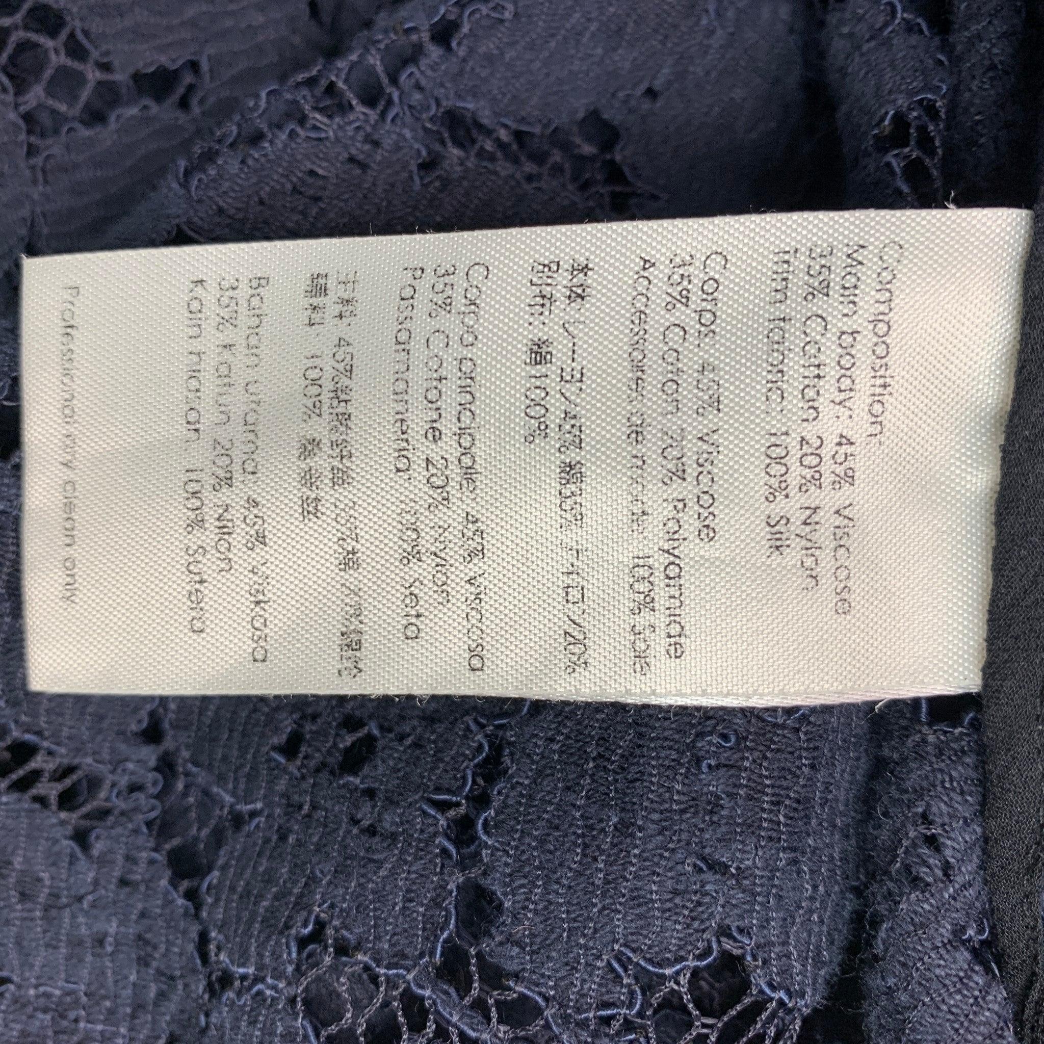 3.1 PHILLIP LIM Navy Lace Hidden Placket Size 4 Black Viscose Blend Shirt For Sale 1