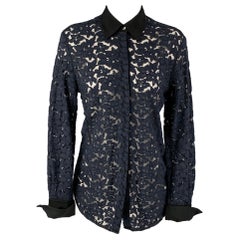 3.1 PHILLIP LIM Navy Lace Hidden Placket Size 4 Black Viscose Blend Shirt
