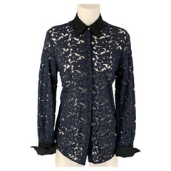 3.1 PHILLIP LIM Navy Lace Hidden Placket Size 4 Black Viscose Blend Shirt