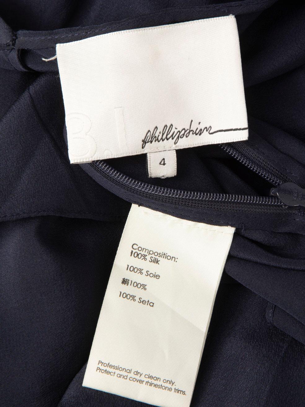 3.1 Phillip Lim Navy Silk Embellished V Neck Top Size S In Good Condition For Sale In London, GB