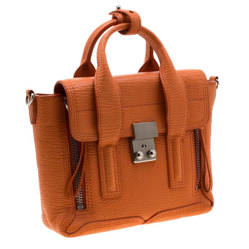3.1 Phillip Lim Orange Leather Mini Pashli Top Handle Bag In Good Condition In Dubai, Al Qouz 2