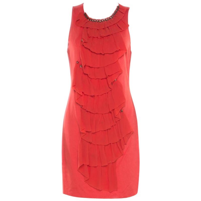 3.1 Phillip Lim Orange Stretch Knit Chiffon Ruffled Sleeveless Dress M