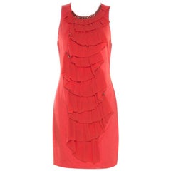 3.1 Phillip Lim Orangefarbenes ärmelloses Stretch-Strickkleid aus Chiffon mit Rüschen M