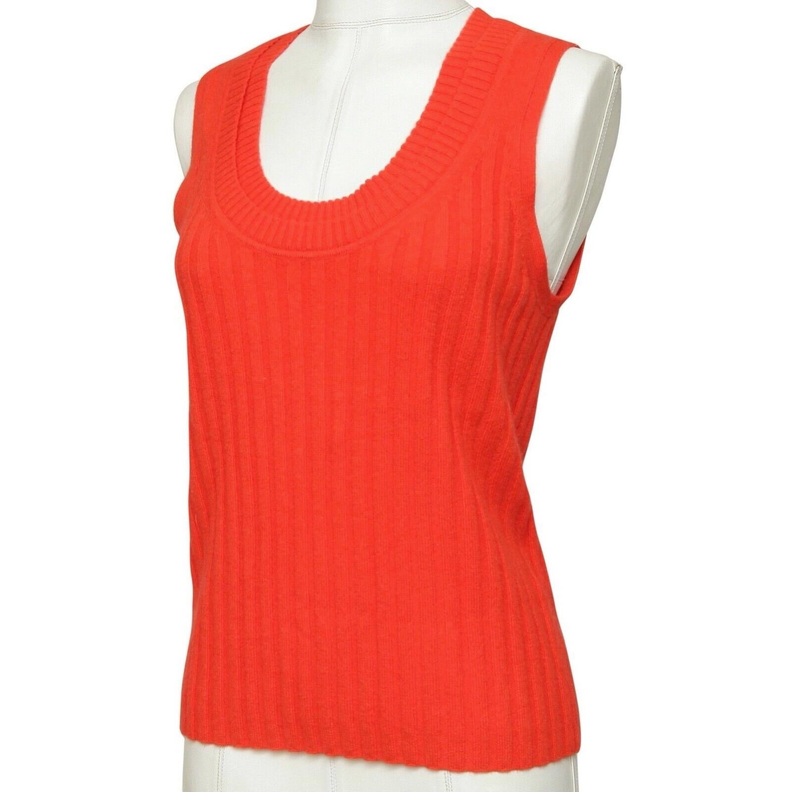 Red 3.1 PHILLIP LIM Orange Sweater Knit Sleeveless Scoop Neck Ribbed Cashmere L NWT For Sale