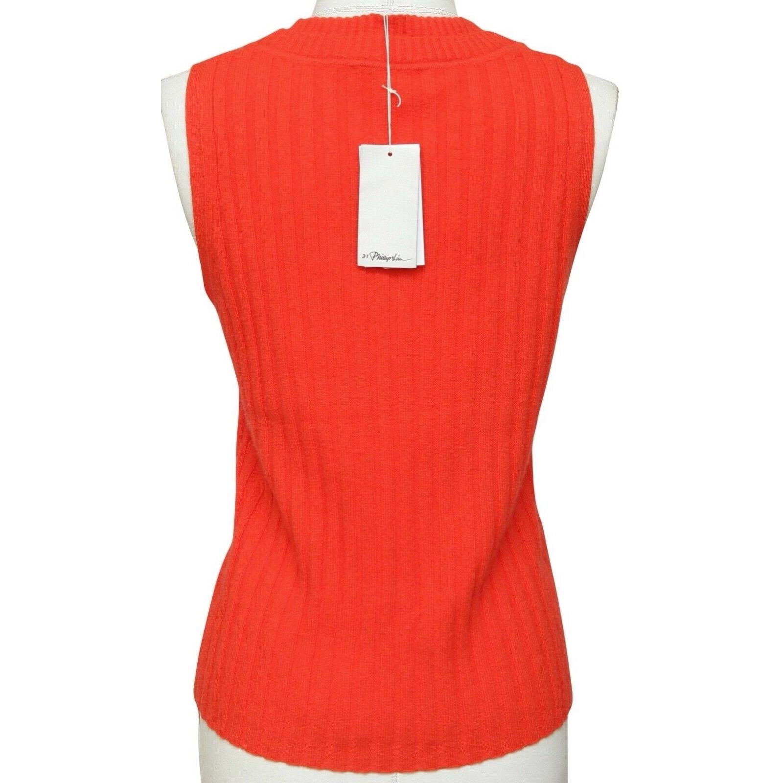3.1 PHILLIP LIM Orange Sweater Knit Sleeveless Scoop Neck Ribbed Cashmere L NWT In New Condition For Sale In Hollywood, FL