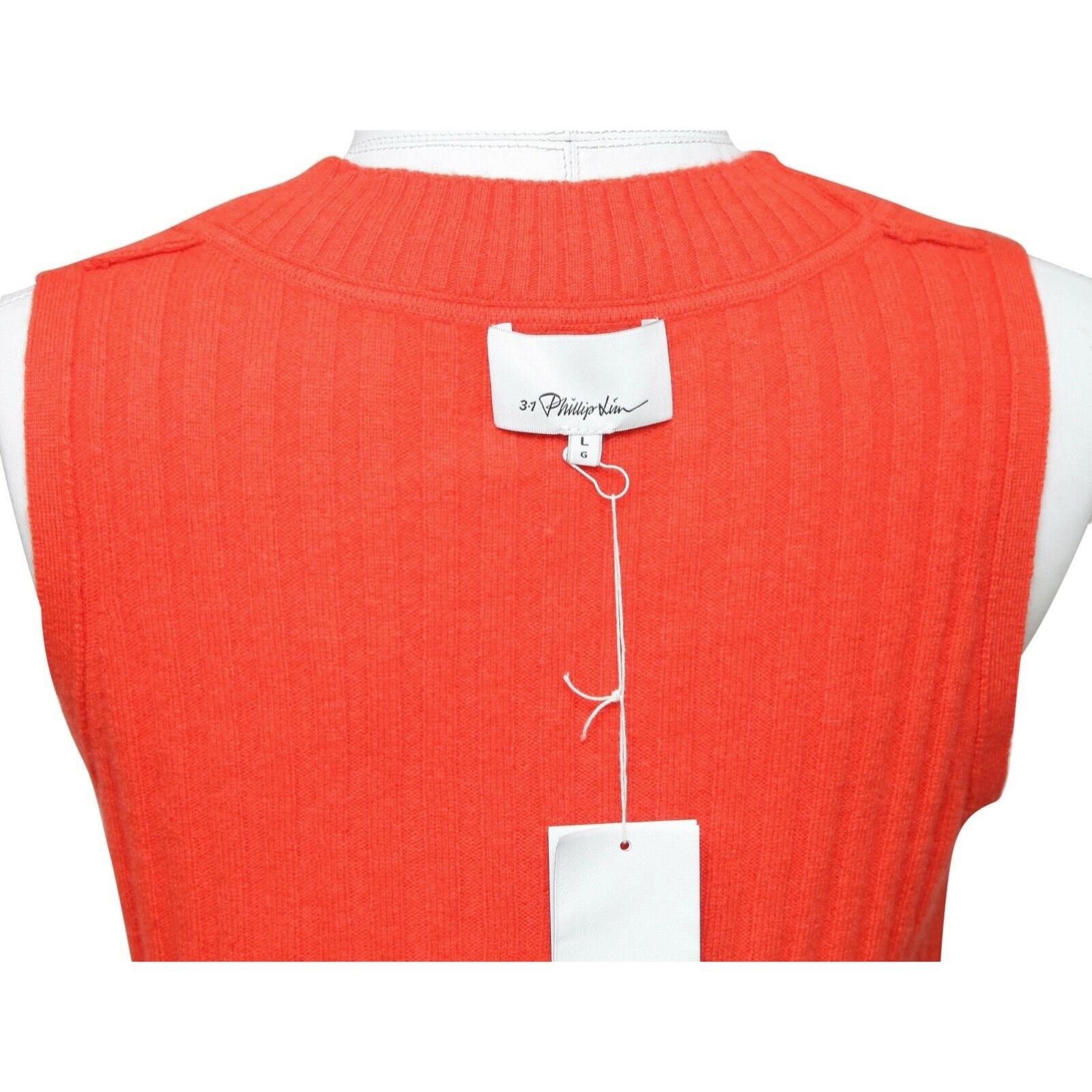 3.1 PHILLIP LIM Orange Sweater Knit Sleeveless Scoop Neck Ribbed Cashmere L NWT For Sale 3