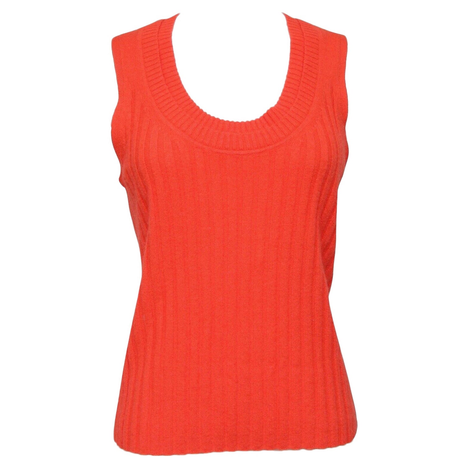 3.1 PHILLIP LIM Orange Sweater Knit Sleeveless Scoop Neck Ribbed Cashmere L NWT For Sale
