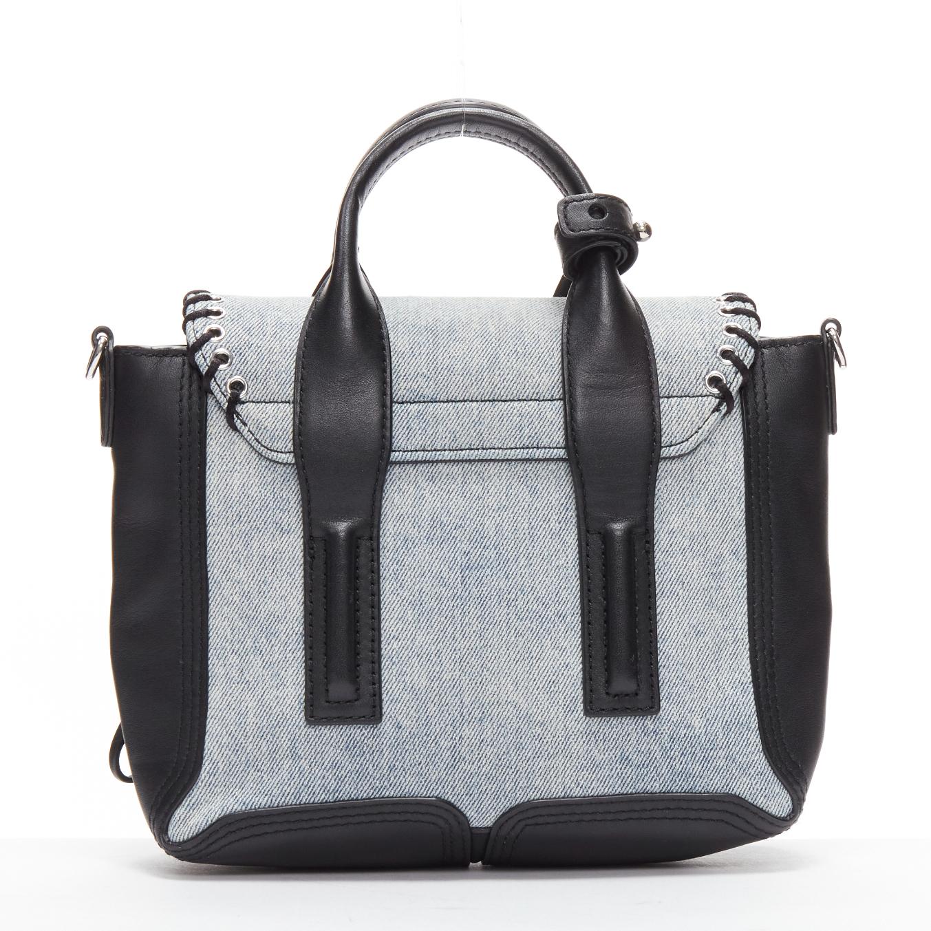 De las mujeres 3.1 PHILLIP LIM Bolso bandolera Pashli de cuero negro con pespunte en tejido vaquero azul lavado en venta