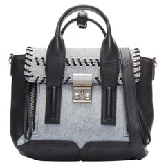 3.1 Phillip Lim Pashli, borsa a tracolla in denim blu lavato con punto a frusta in pelle nera
