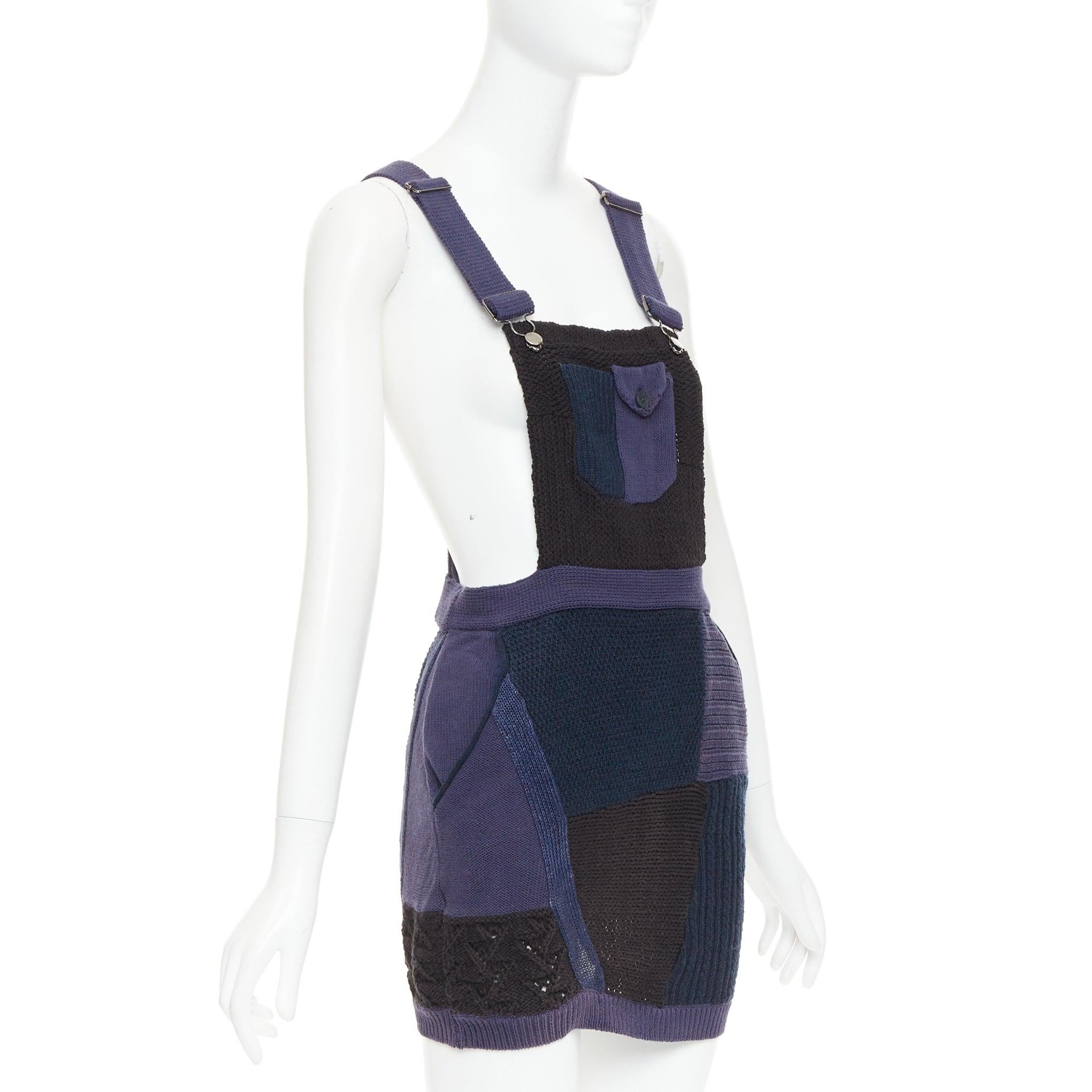 3.1 PHILLIP LIM Patchwork-Pulloverkleid blau gestrickt Baumwolle Wolle Leinen Mini XS (Schwarz) im Angebot