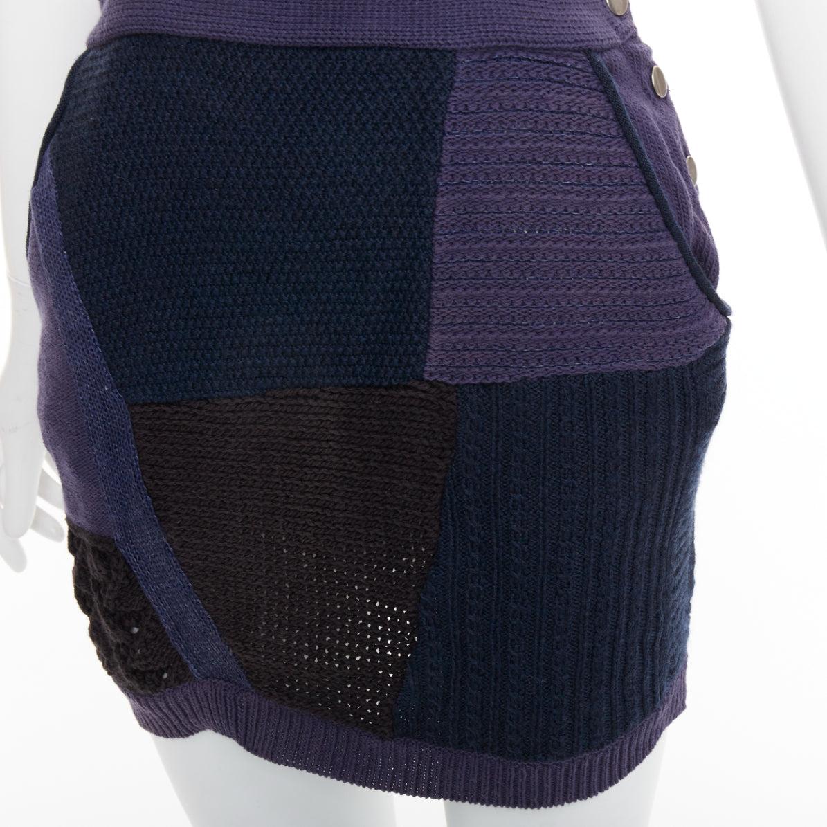 3.1 PHILLIP LIM Patchwork-Pulloverkleid blau gestrickt Baumwolle Wolle Leinen Mini XS im Angebot 2