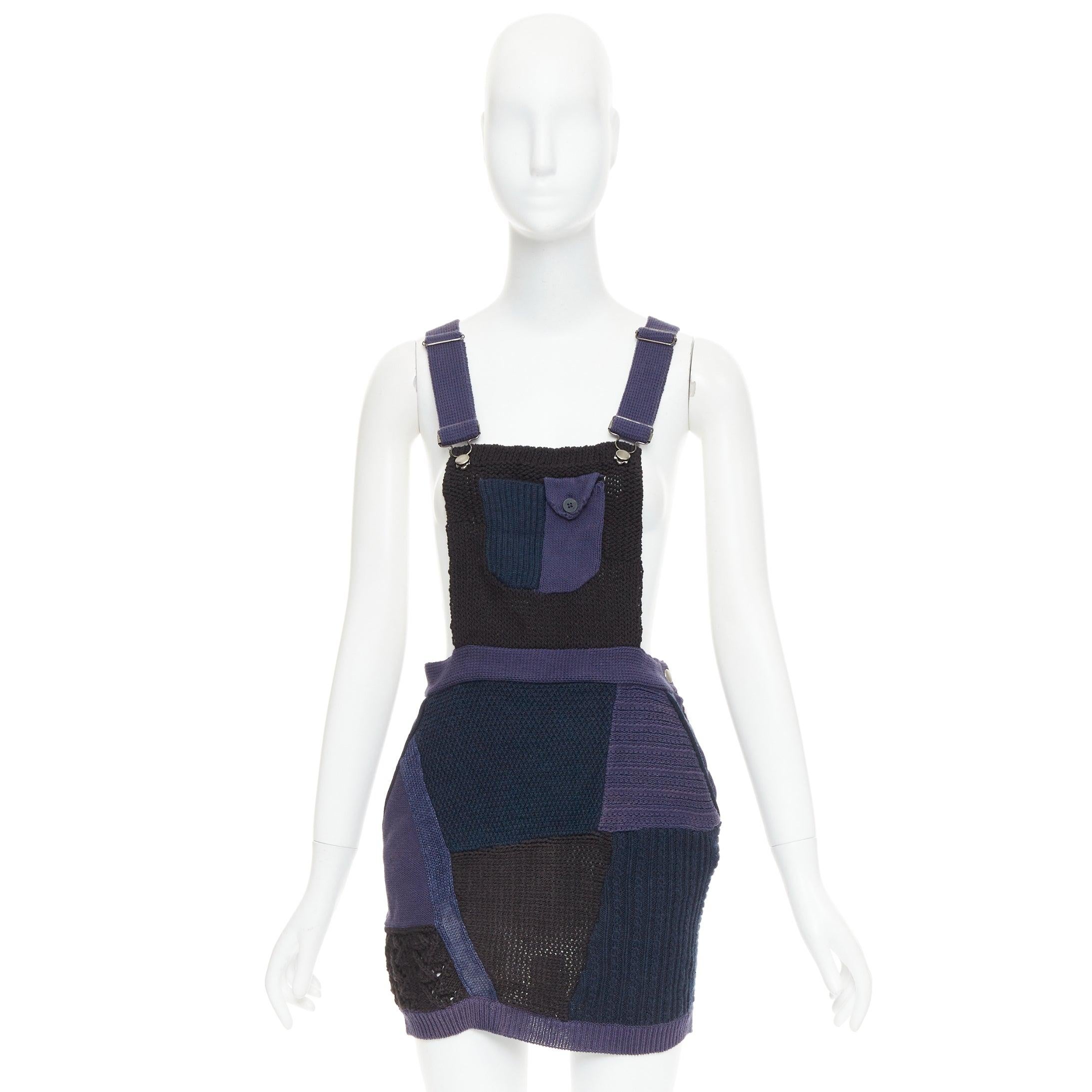 3.1 PHILLIP LIM Patchwork-Pulloverkleid blau gestrickt Baumwolle Wolle Leinen Mini XS im Angebot 4