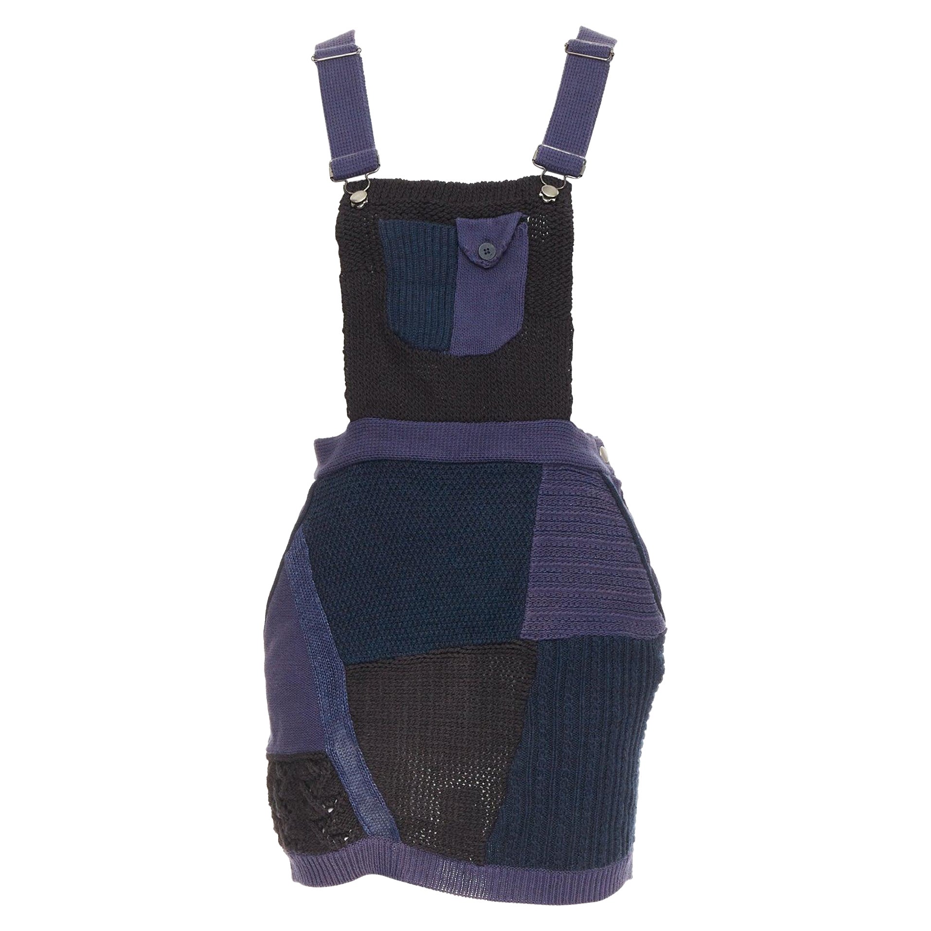 3.1 PHILLIP LIM Patchwork-Pulloverkleid blau gestrickt Baumwolle Wolle Leinen Mini XS im Angebot