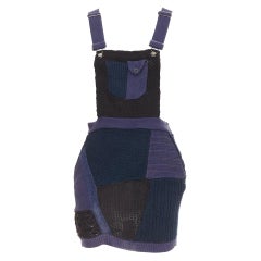 3.1 PHILLIP LIM Patchwork-Pulloverkleid blau gestrickt Baumwolle Wolle Leinen Mini XS