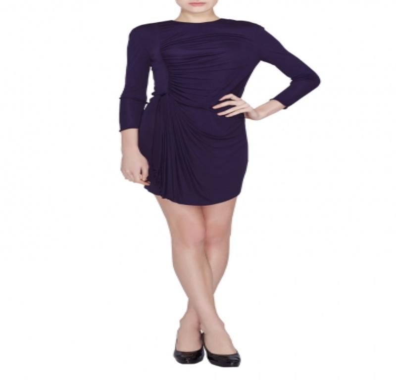 3.1 Phillip Lim Purple Jersey Ruched Front Draped Long Sleeve Dress XS In Good Condition In Dubai, Al Qouz 2