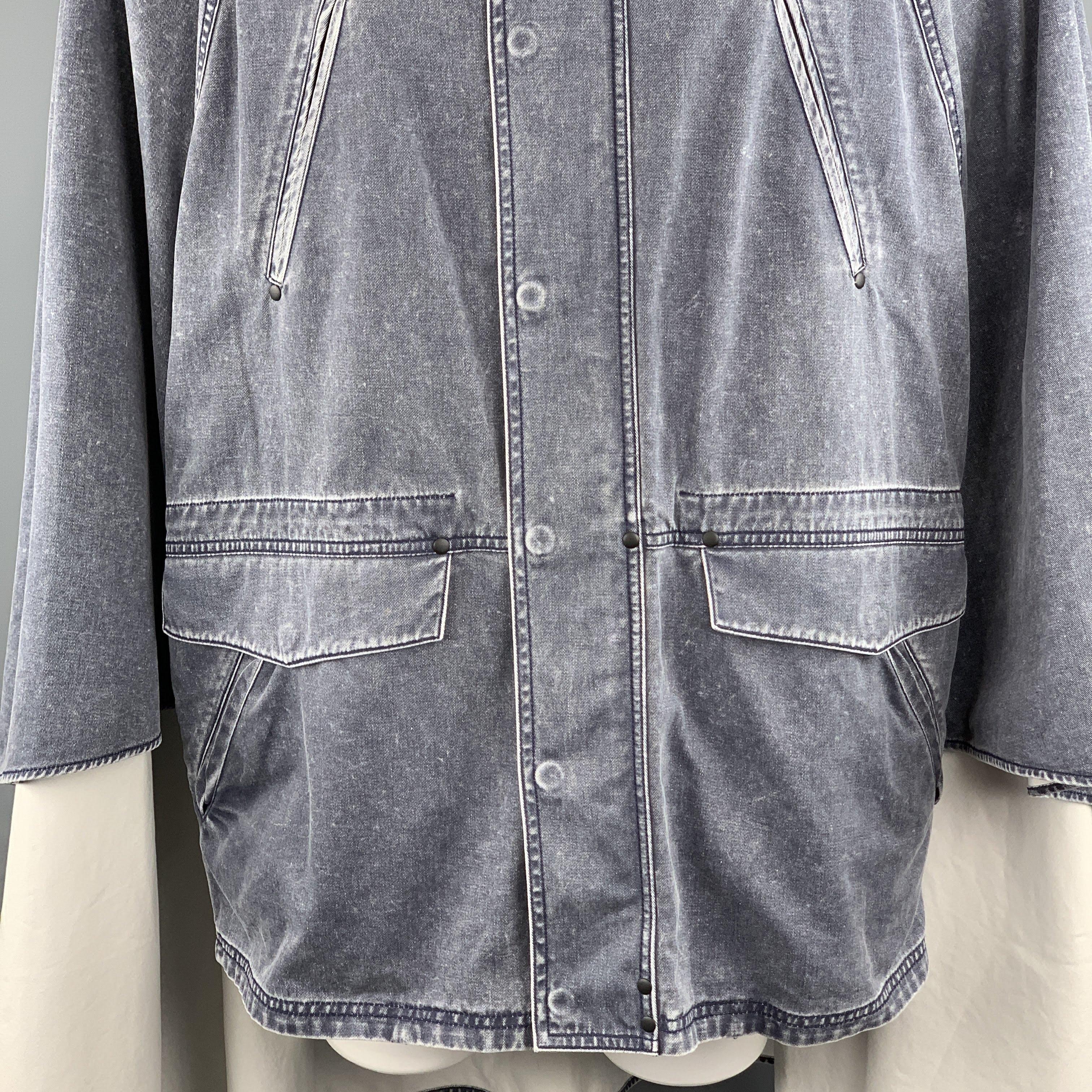 Gray 3.1 PHILLIP LIM S Washed Denim Look Cotton Hooded Cape Parka