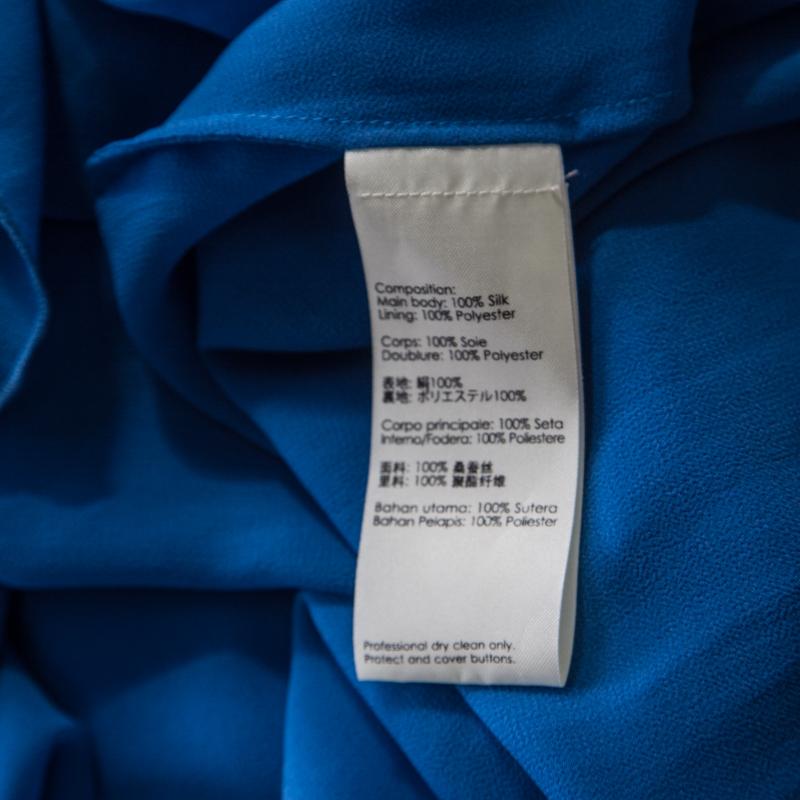 3.1 Phillip Lim Sapphire Blue Silk Crepe Gathered Halter Maxi Dress S In Good Condition In Dubai, Al Qouz 2
