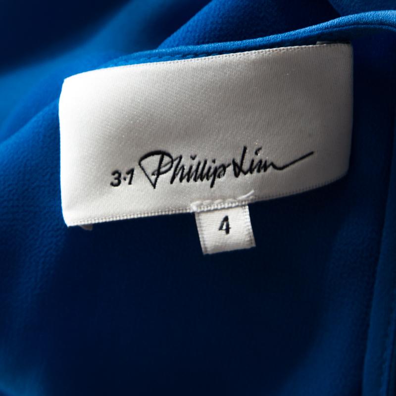 3.1 Phillip Lim Sapphire Blue Silk Crepe Gathered Halter Maxi Dress S 1