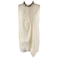 3.1 PHILLIP LIM Size 0 Cream Silk Beaded Neck Line Blouse