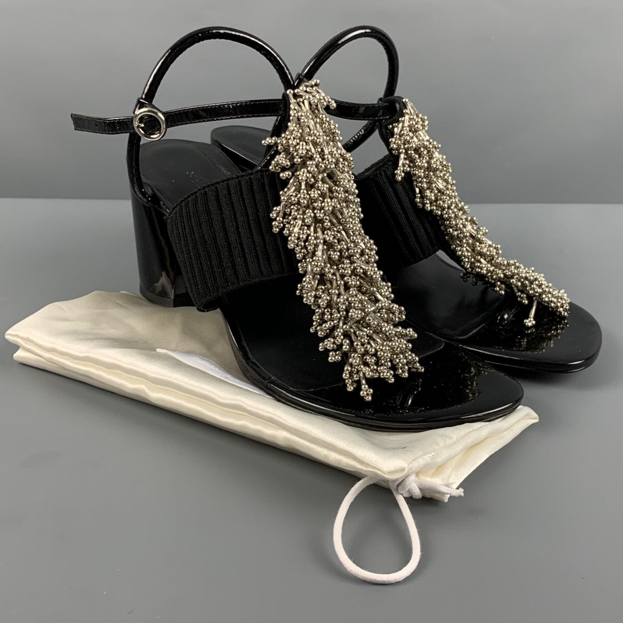 3.1 PHILLIP LIM Size 10 Black Patent Leather Aplique Ankle Strap Sandals For Sale 7
