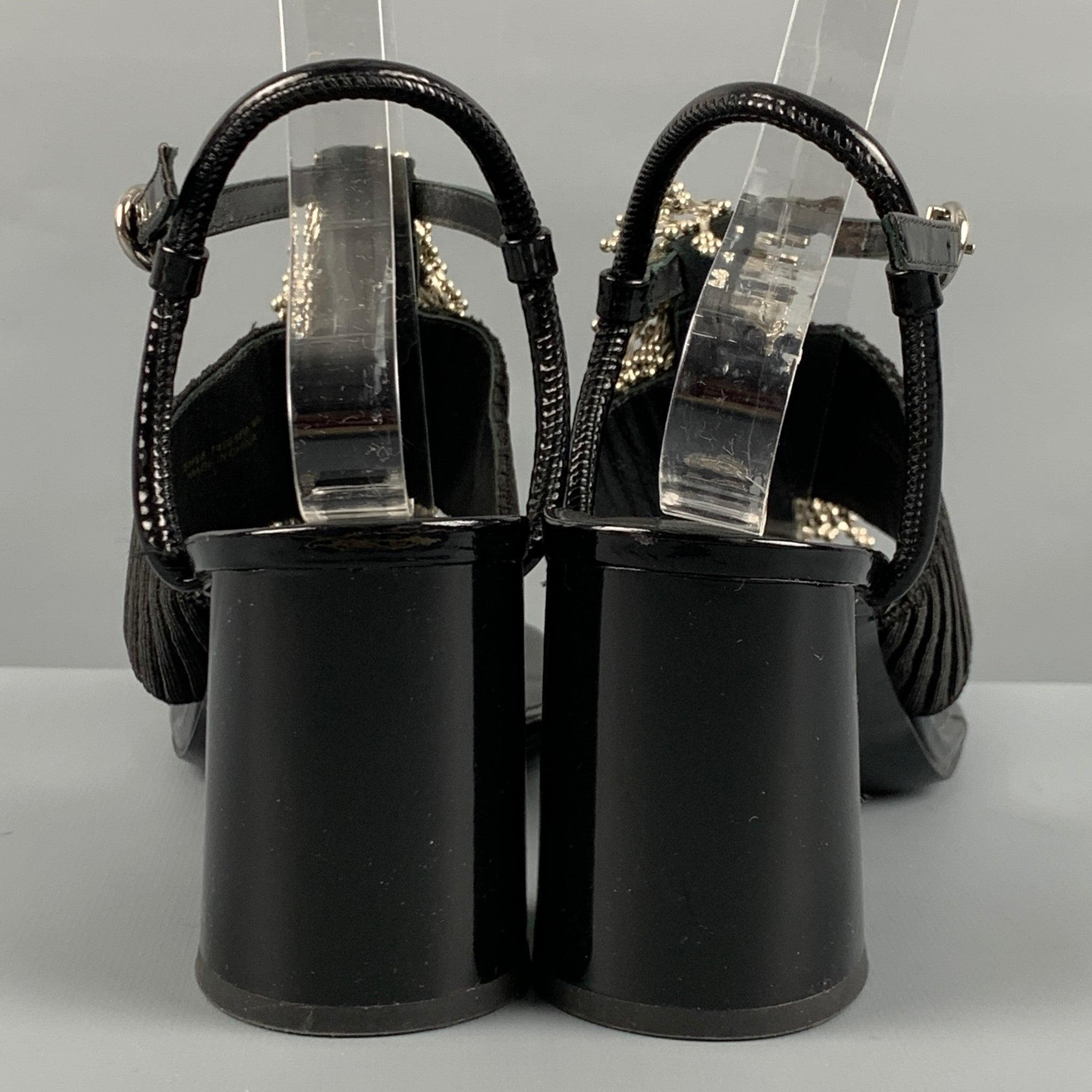 Women's 3.1 PHILLIP LIM Size 10 Black Patent Leather Aplique Ankle Strap Sandals For Sale