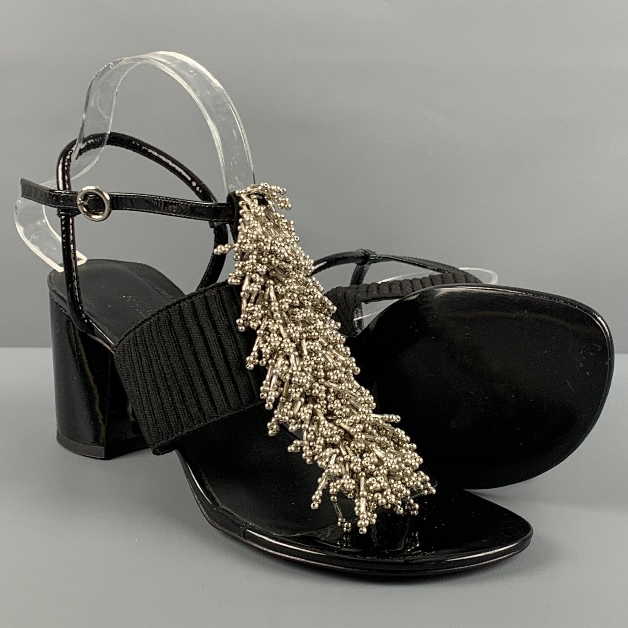 3.1 PHILLIP LIM Size 10 Black Patent Leather Aplique Ankle Strap Sandals For Sale 2