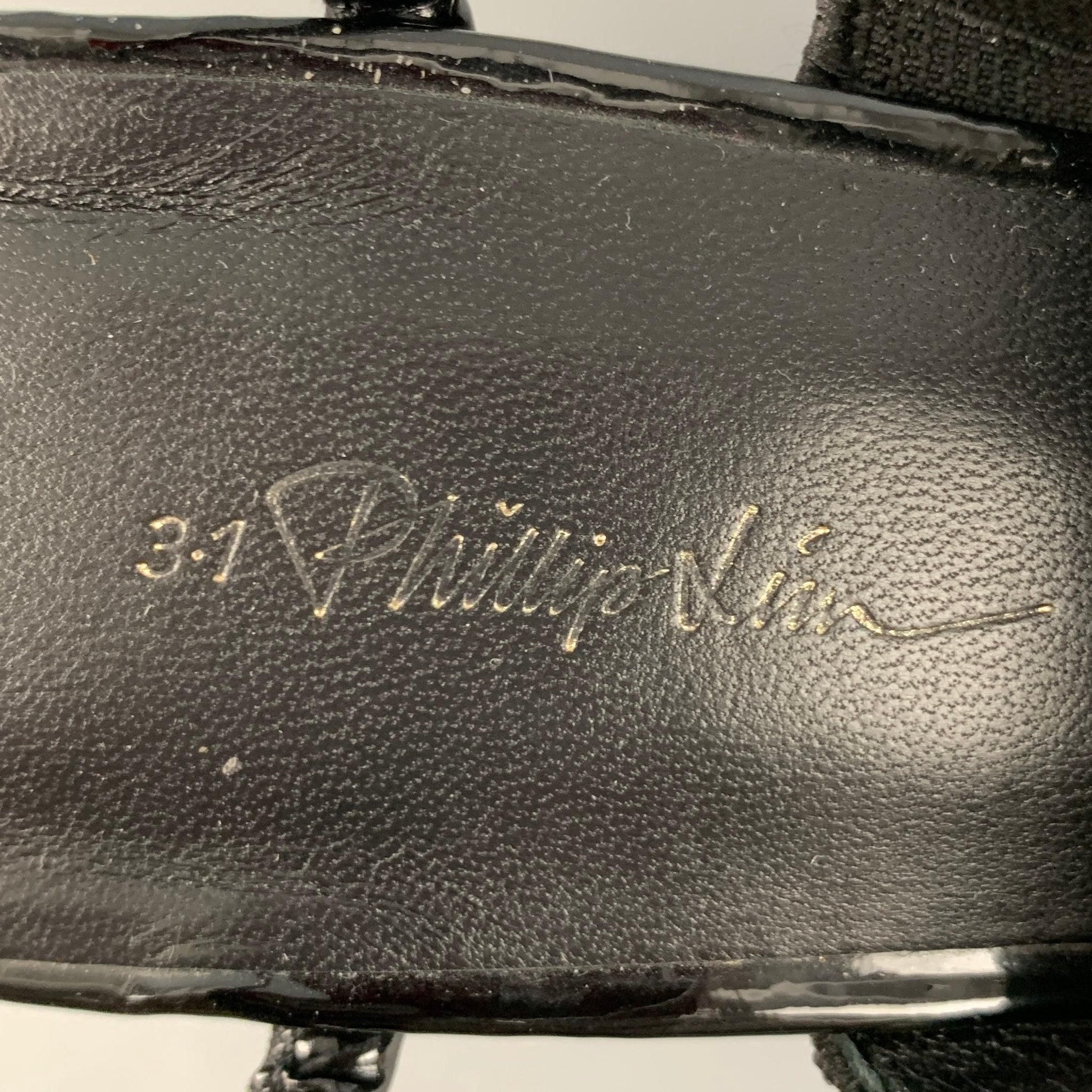 3.1 PHILLIP LIM Size 10 Black Patent Leather Aplique Ankle Strap Sandals For Sale 5
