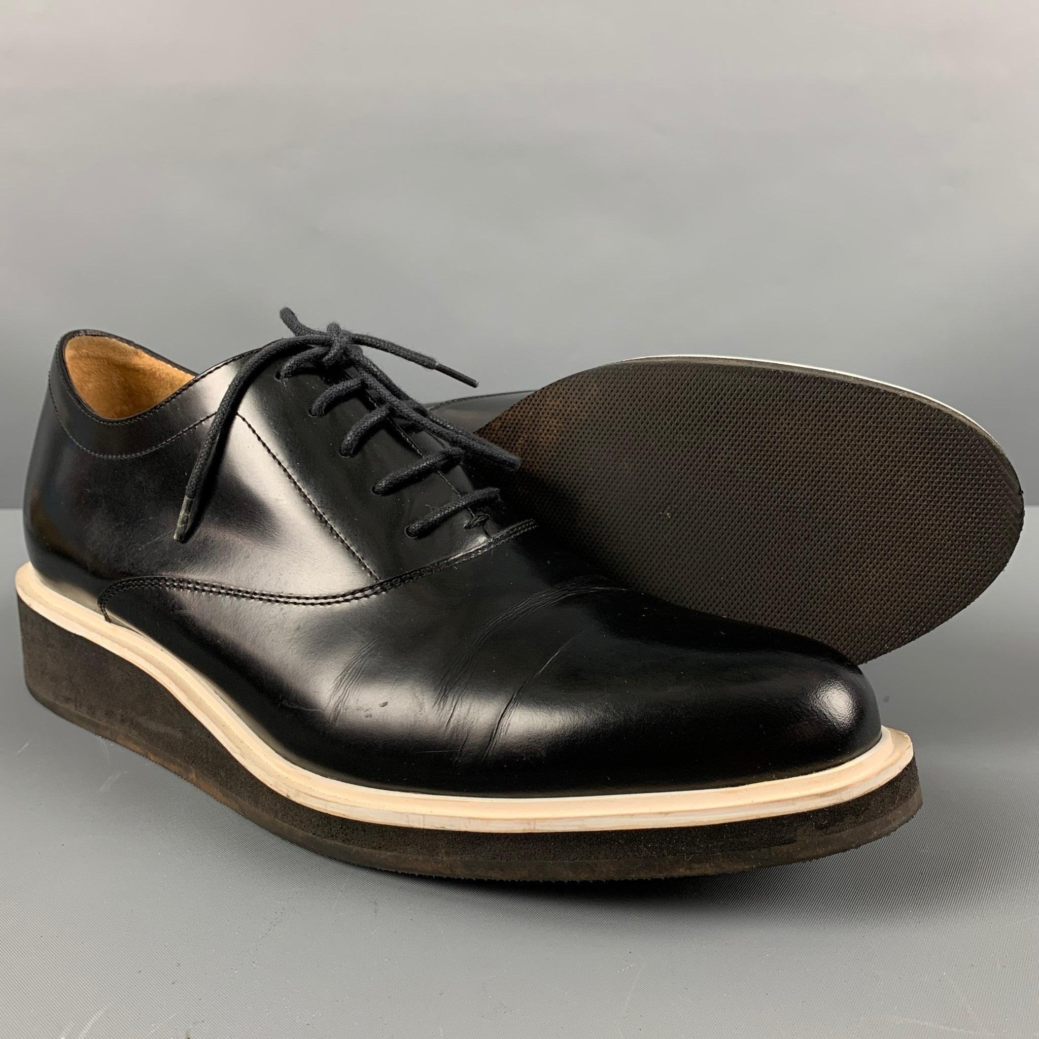 3.1 PHILLIP LIM Size 10 Black White Leather Platform Lace Up Shoes 1