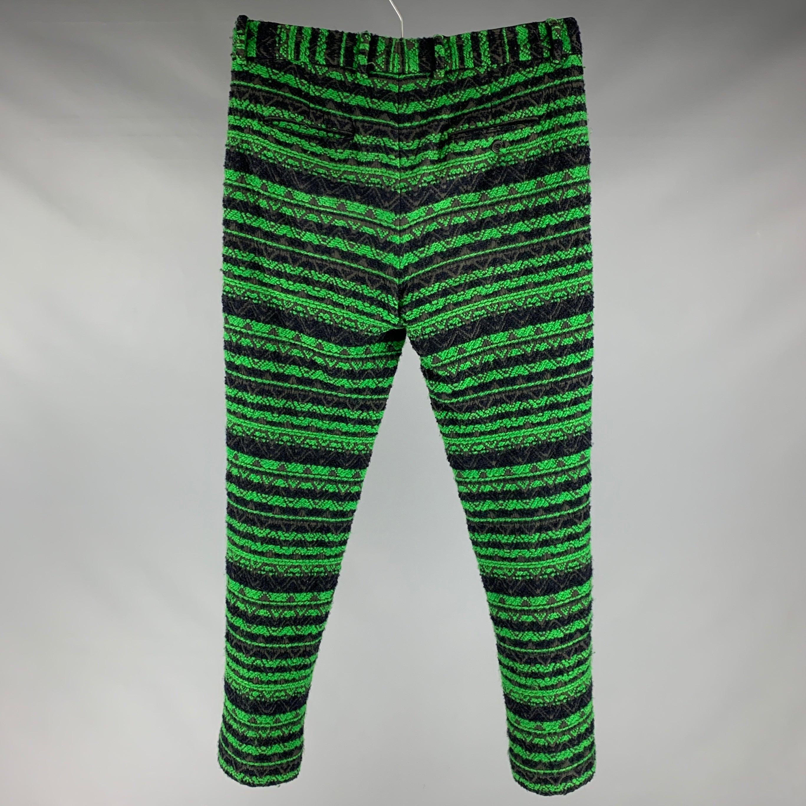 3.1 Phillip Lim Taille 32 Pantalon habillé en coton, laine et tweed noir et vert avec fermeture éclair Bon état - En vente à San Francisco, CA